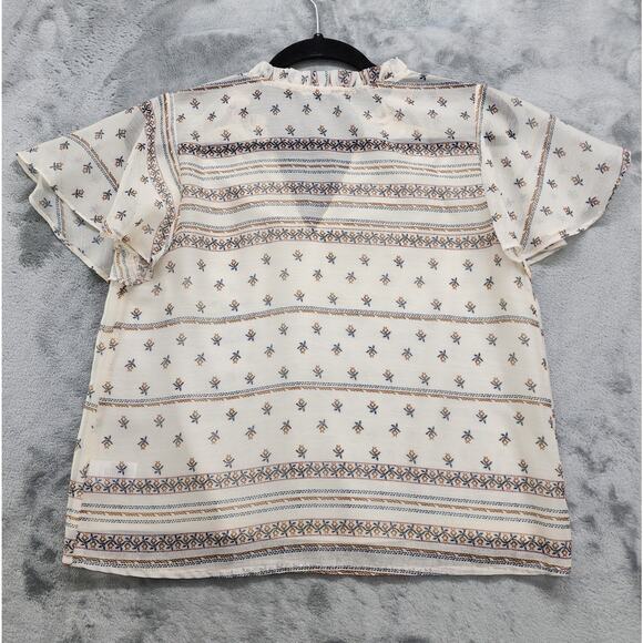 Sage The Label Top Womens M Cream Floral Collared V-Neck Pullover Flutter Sleeve - Picture 2 of 8